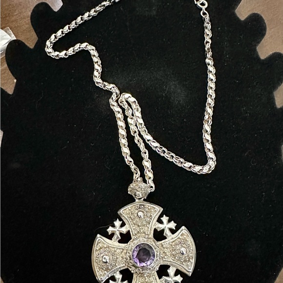 Vintage Cross pendent with Amethyst stone in middle. 950 sterling silver. - Picture 3 of 12